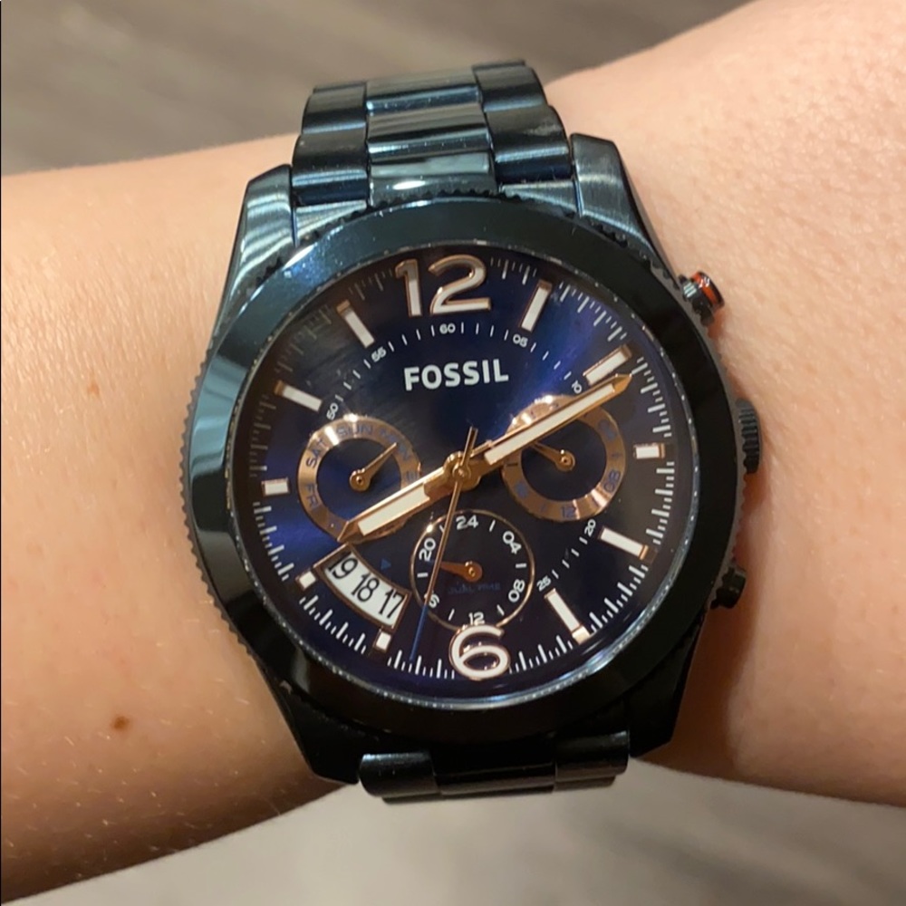 Navy Fossil Boyfriend Metal Watch